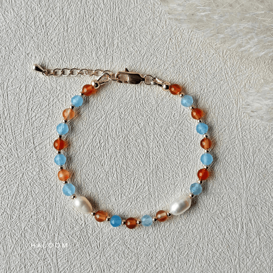 Sea & Sunshine | Aquamarine + orange carnelian + pearls