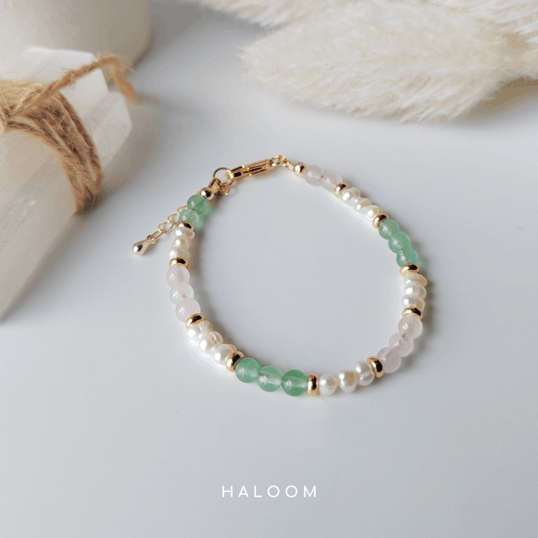 Love and Luck Bracelet - Green Aventurine, Rose Quartz & Pearl