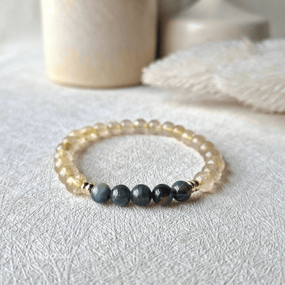 Blue Horizon | Gold Rutilated Quartz + Blue Tiger’s Eye 6mm