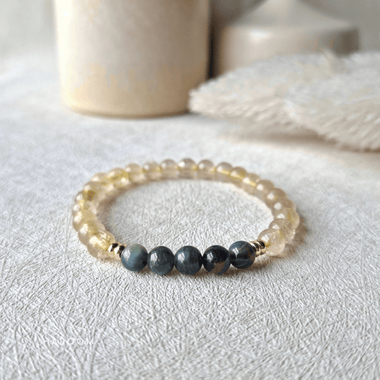 Blue Horizon | Gold Rutilated Quartz + Blue Tiger’s Eye 6mm