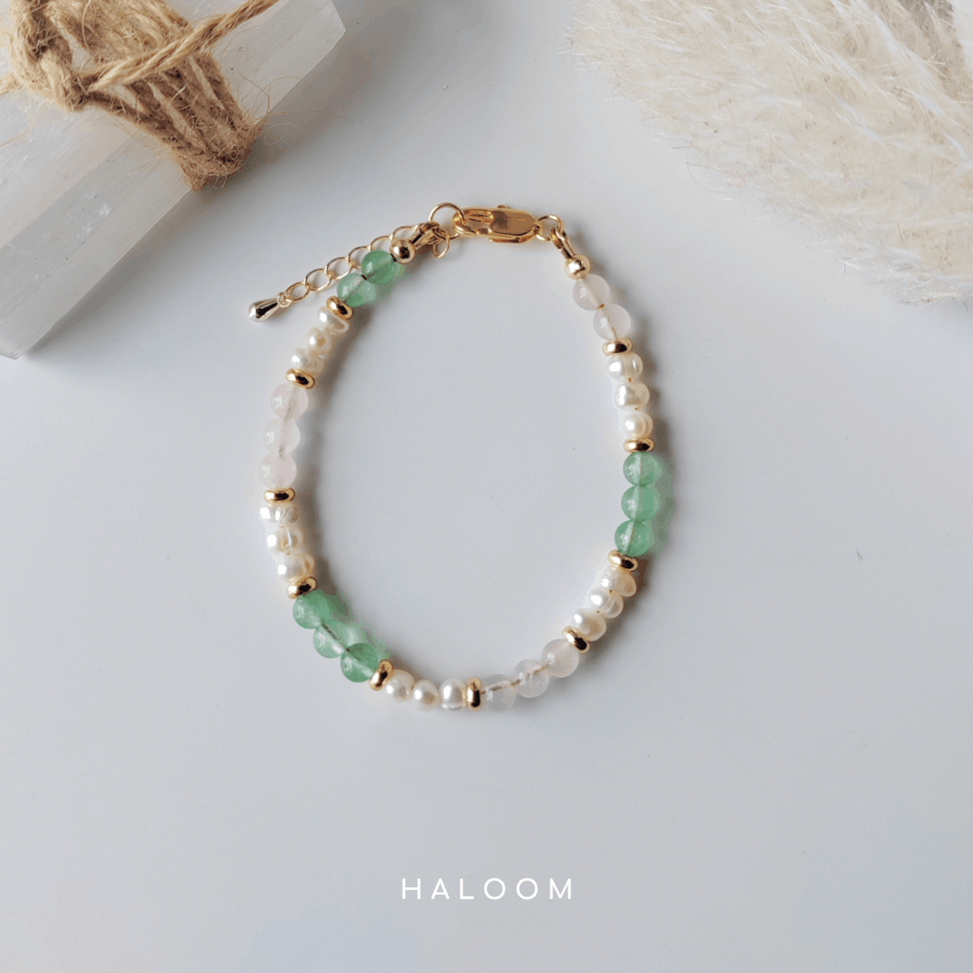 Love and Luck Bracelet - Green Aventurine, Rose Quartz & Pearl
