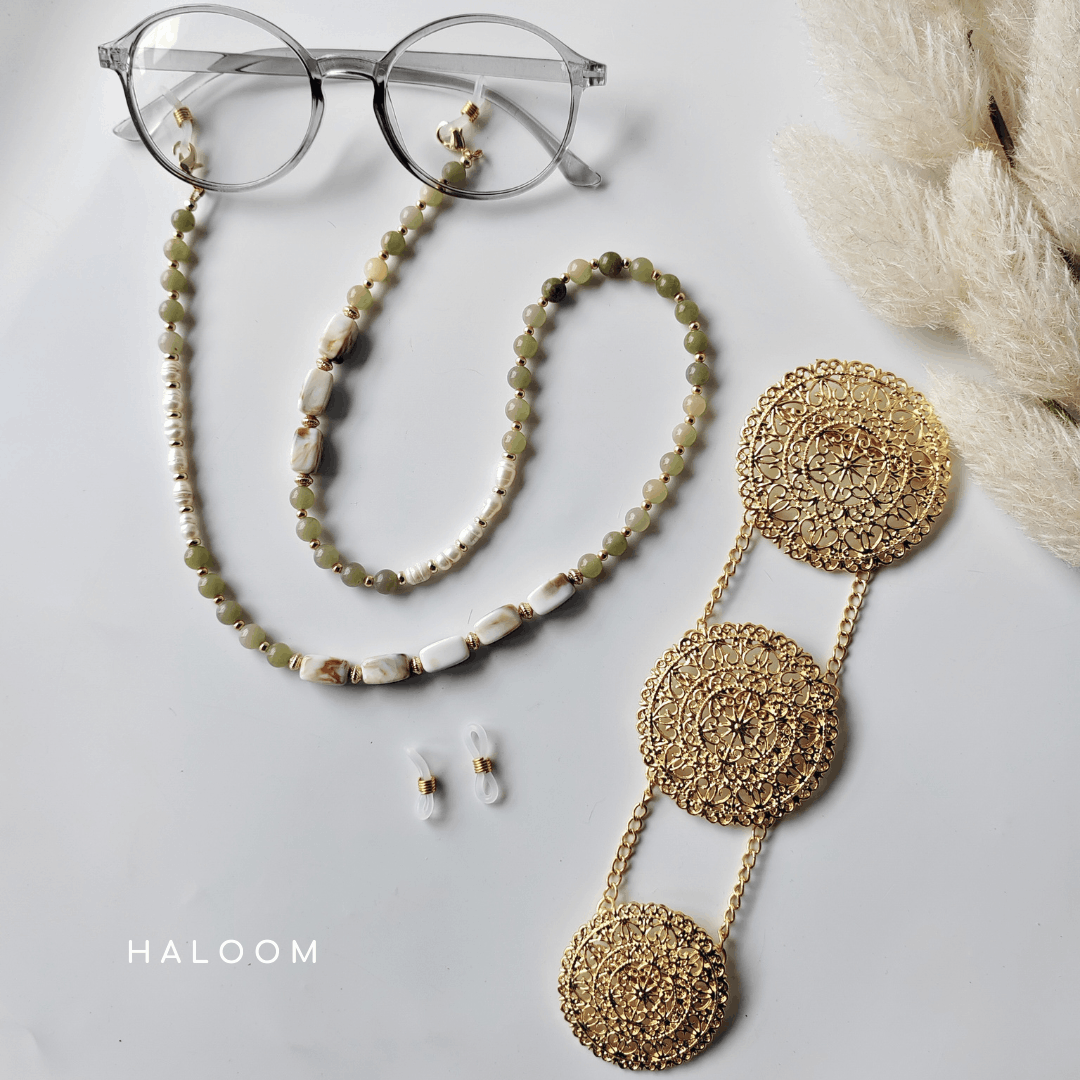 Rantaian Sejahtera - Green Jade Necklace and Glasses Chain