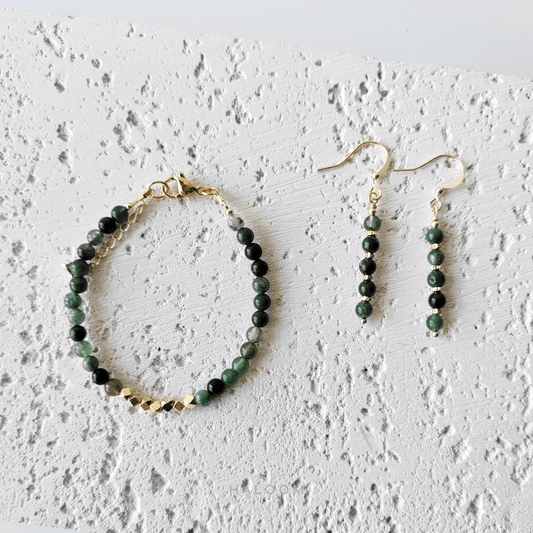 Moss agate jewellery set – bracelet and earrings