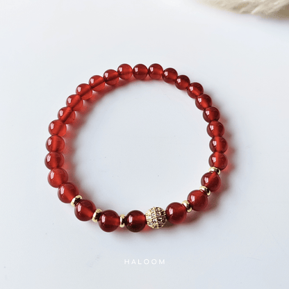 Red carnelian bracelet with pavé accent (6mm)