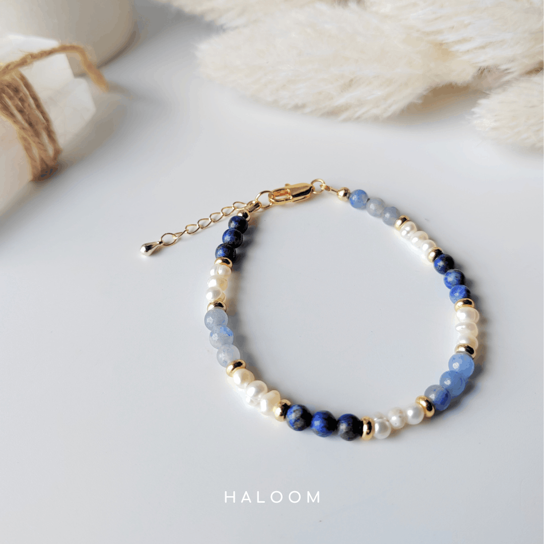 Midnight Clarity Bracelet - Blue Aventurine, Lapis Lazuli & Pearl