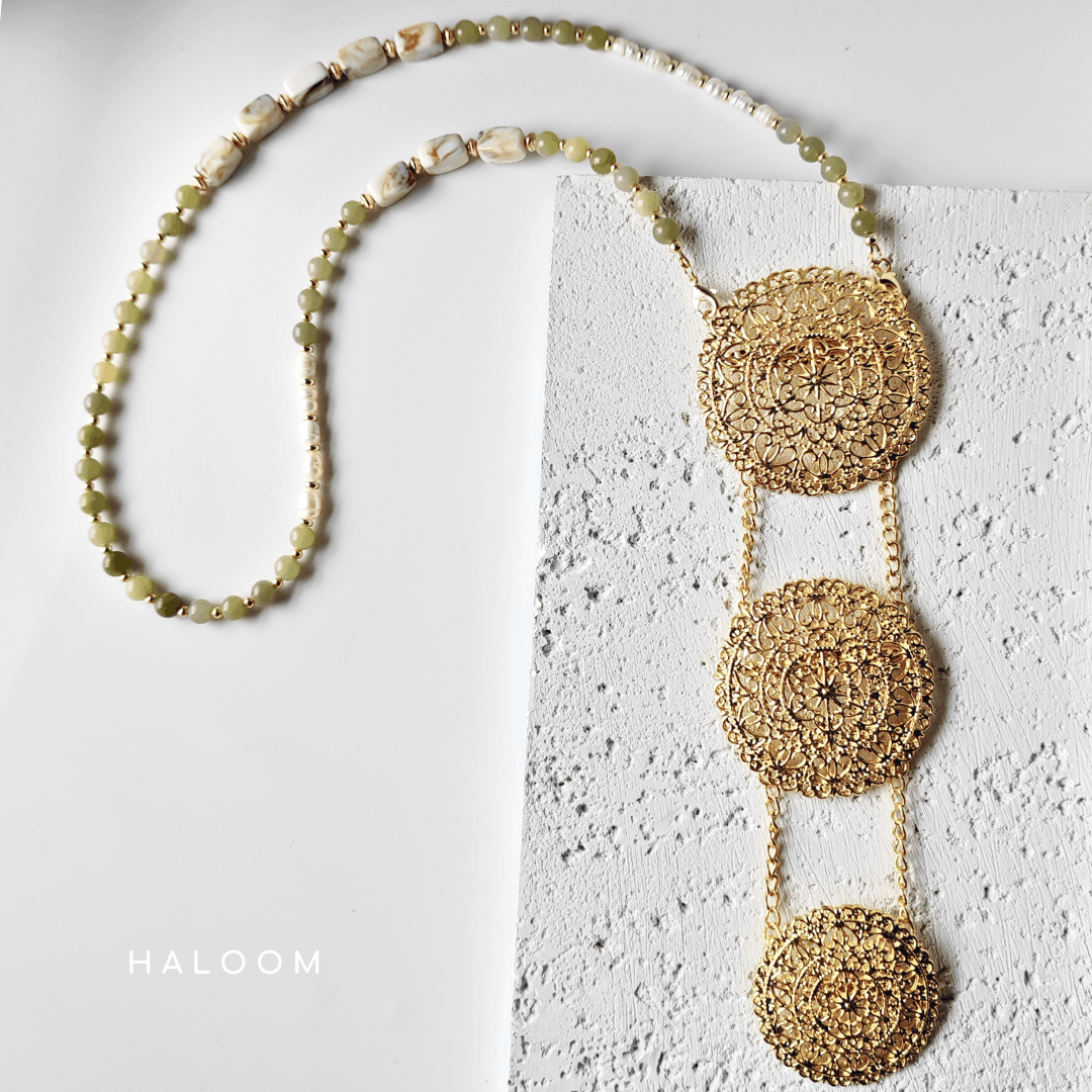 Rantaian Sejahtera - Green Jade Necklace and Glasses Chain