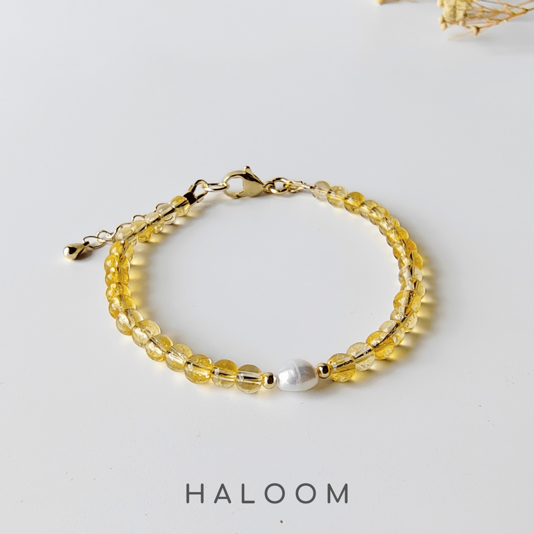 Gelang Citrine 4mm dengan mutiara