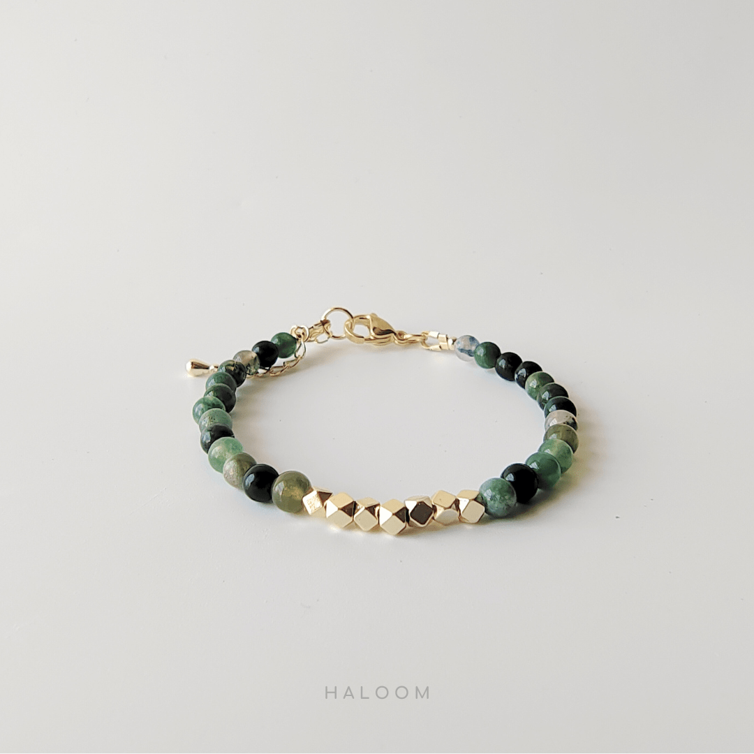 Moss agate jewellery set – bracelet and earrings