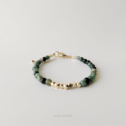 Moss agate jewellery set – bracelet and earrings