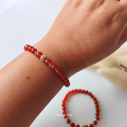 Red carnelian bracelet with pavé accent (6mm)