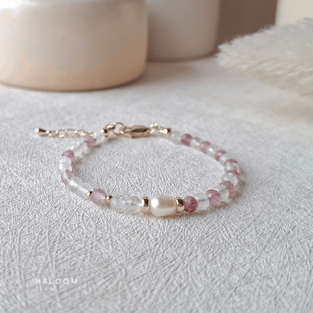 Pink Cloud | Strawberry quartz + clear quartz + freshwater pearl