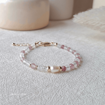 Pink Cloud | Strawberry quartz + clear quartz + freshwater pearl