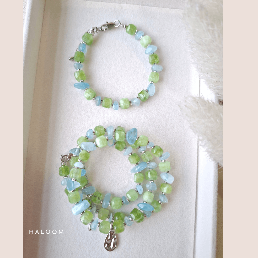 High-Vibe Abundance | Peridot & Aquamarine Bracelet & Necklace