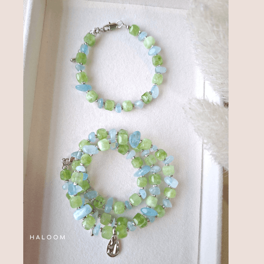 High-Vibe Abundance | Peridot & Aquamarine Bracelet & Necklace