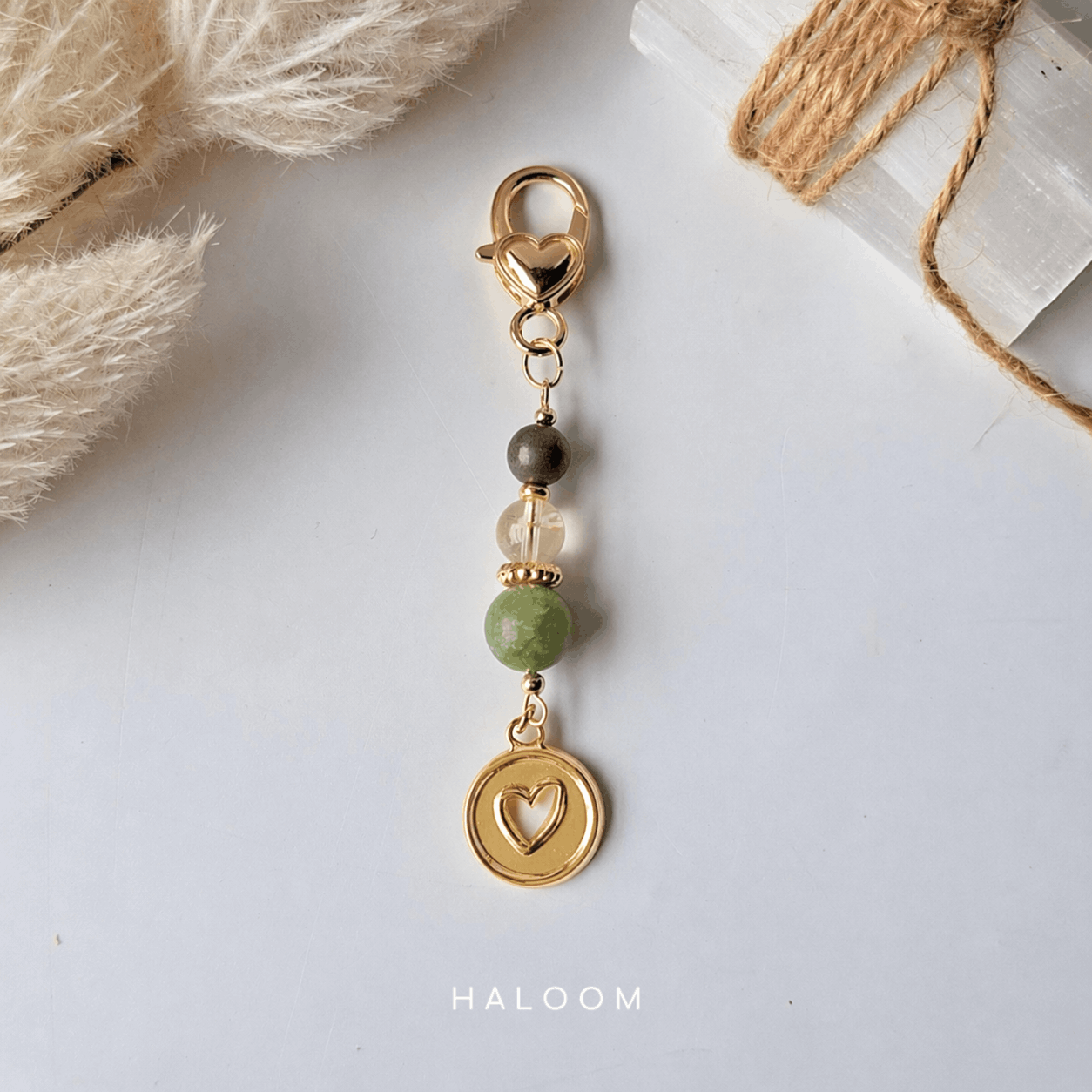 Wealth Intention Charm Drop | Citrine, Pyrite & Jade