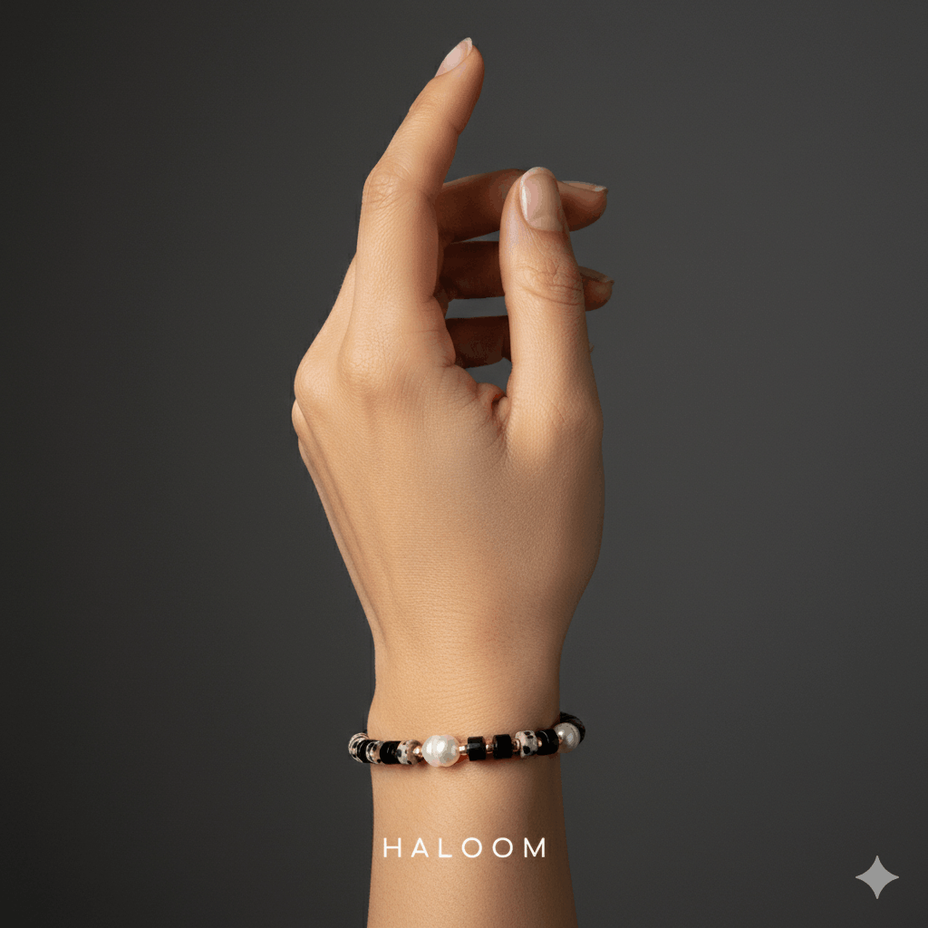 Black Onyx & Dalmatian Jasper Bracelet for Protection & Joy