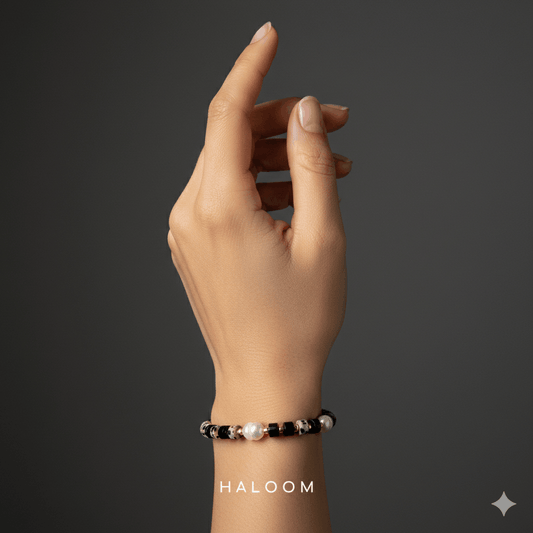 Black Onyx & Dalmatian Jasper Bracelet for Protection & Joy